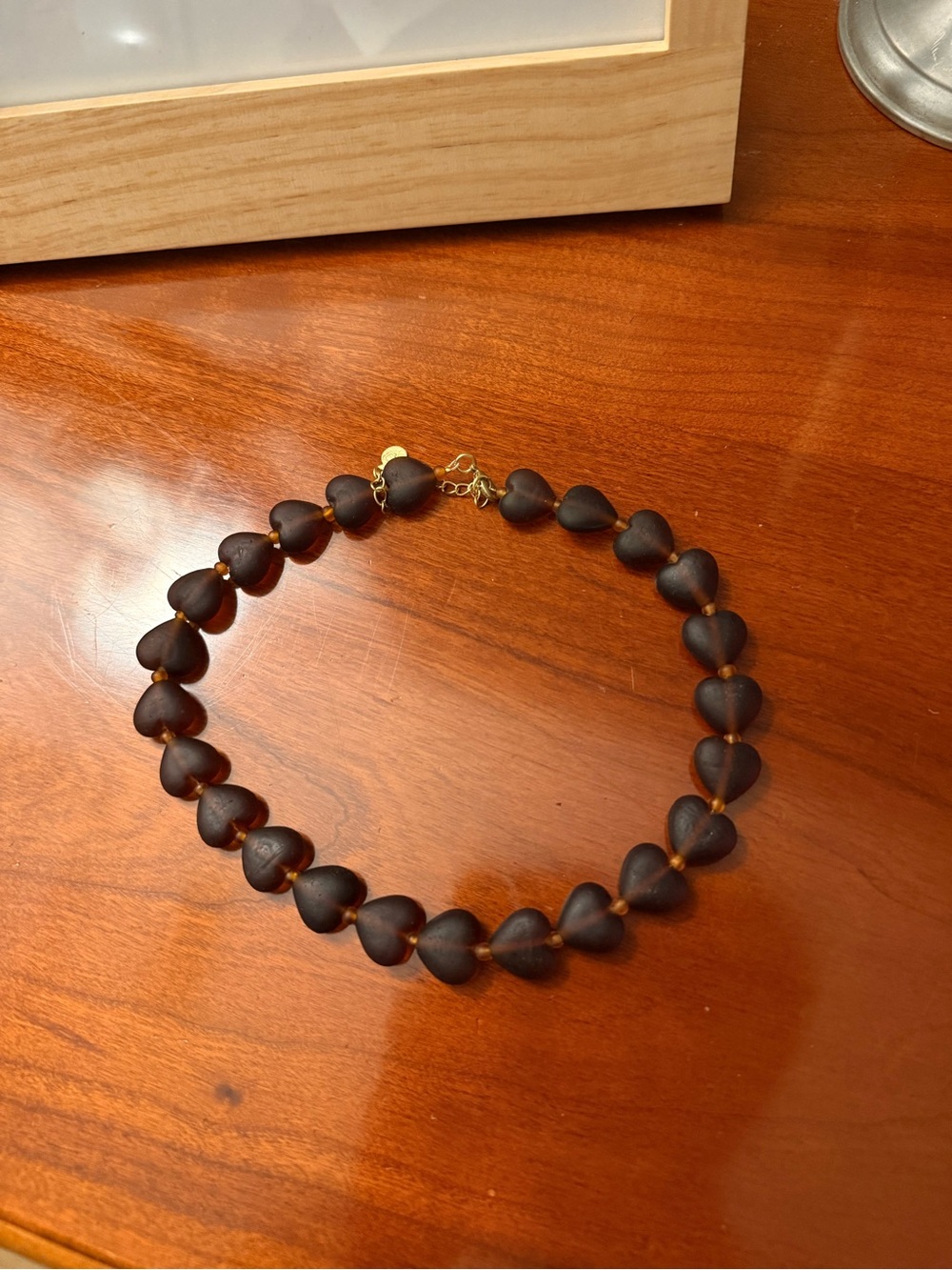 Handcrafted Dark Brown Heart Bead Necklace